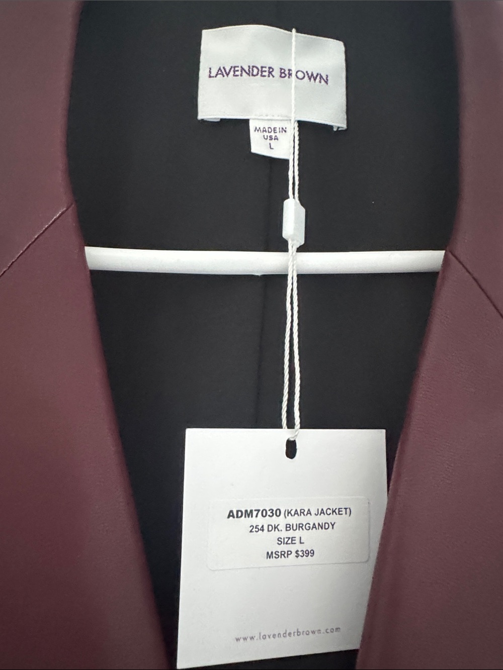 Lavender Brown Double-Breasted Faux Leather Blazer in Burgundy - Picture 2 of 3